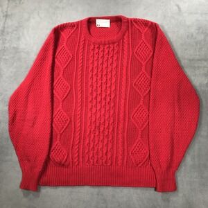 Vintage Lord Jeff Sweater Men's Extra Large Red Cable Knit Crew Neck 70s 80s